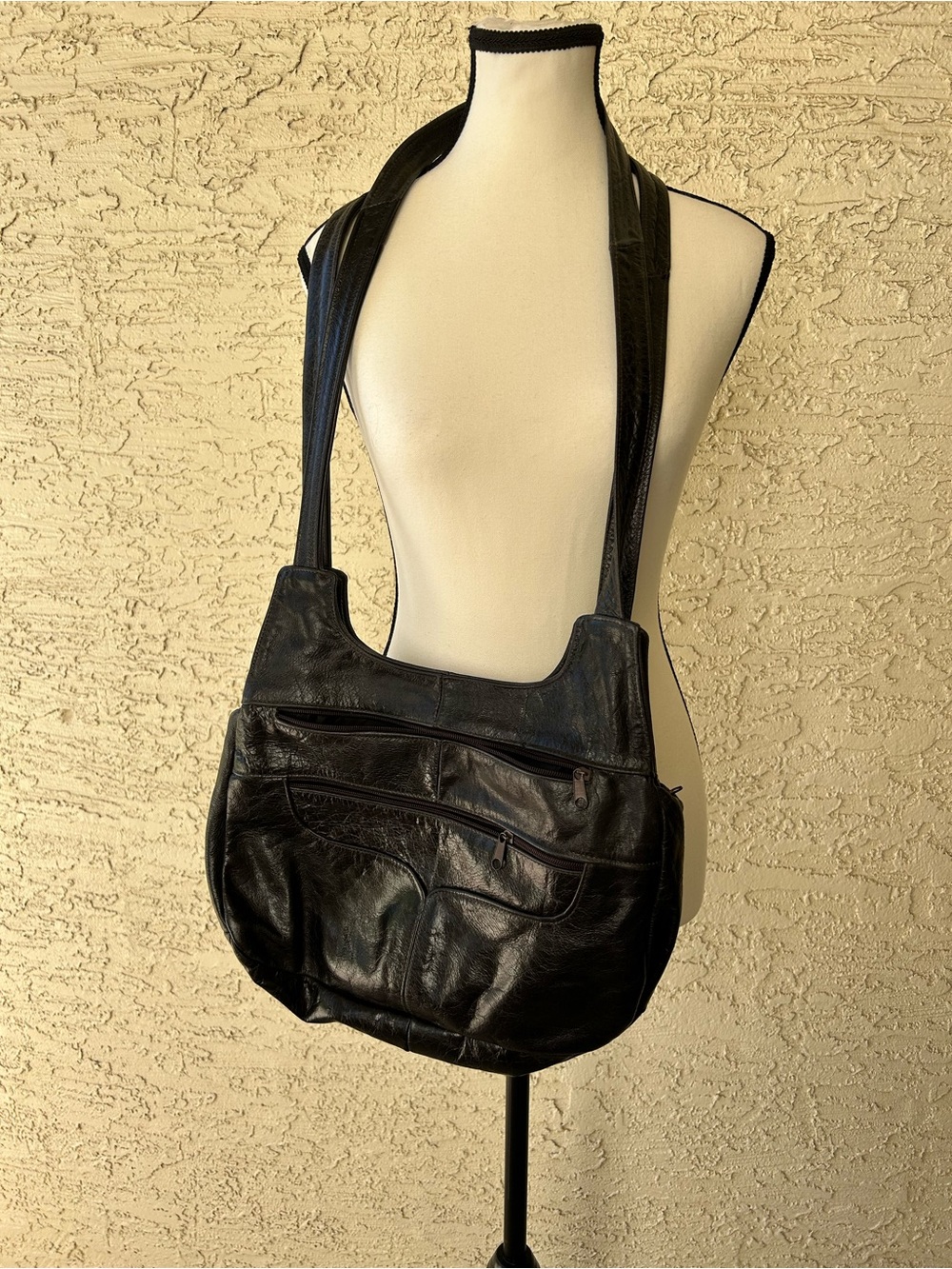 Black vintage  Leather Crossbody Shoulder Bag